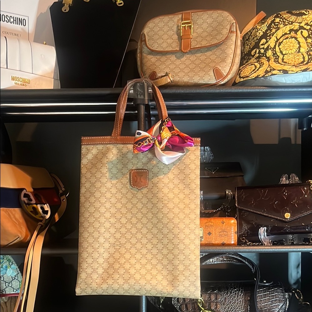 Celine Beige Tote with Brown Handles and Crossbody bag bundle
